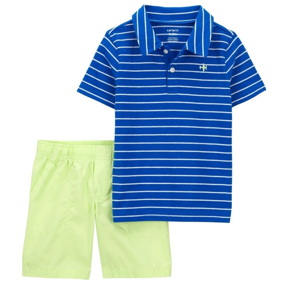 Carter's Baby Boys 2-Piece Airplane Preppy Polo and Shorts Set, NWT, Size 2T